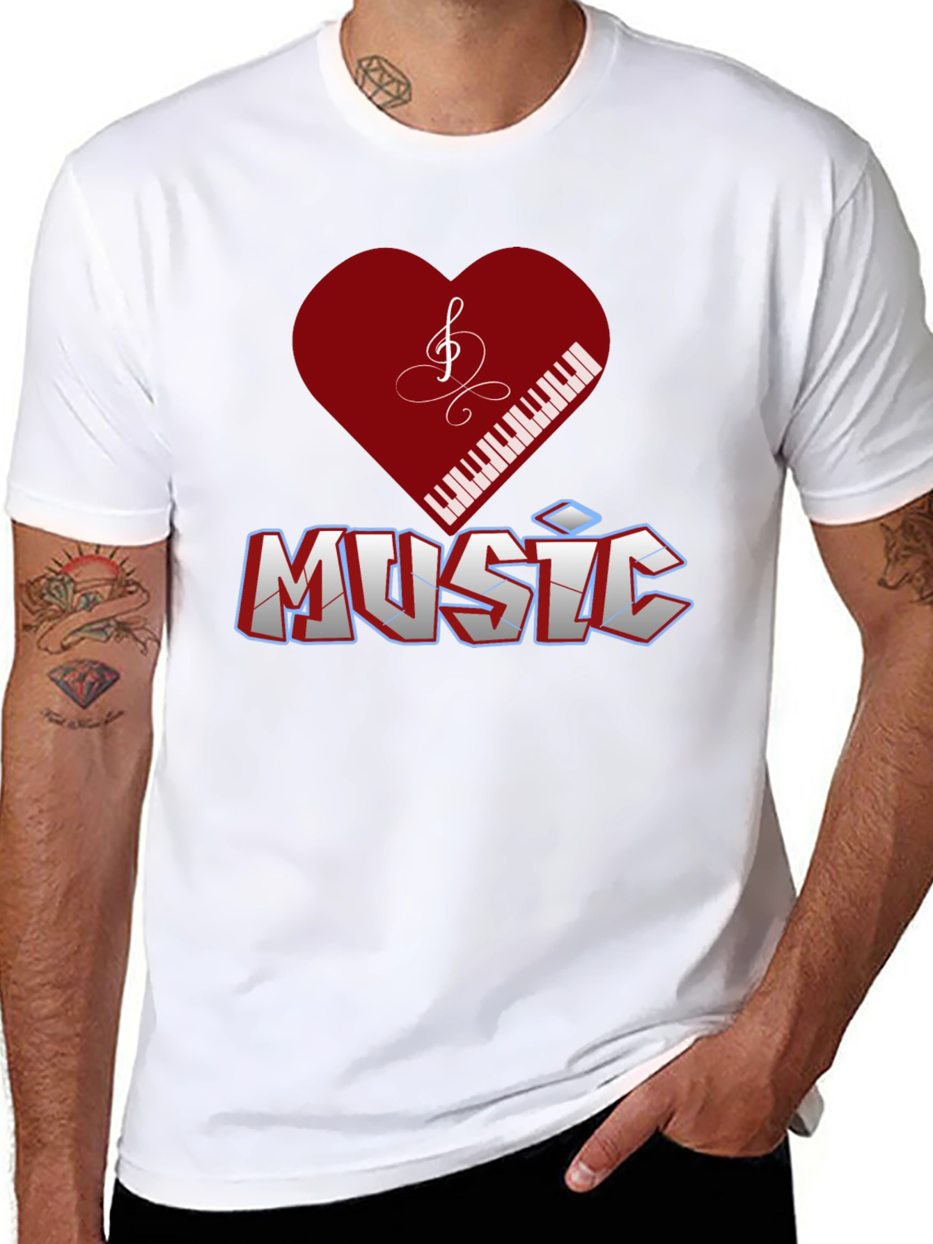 Music Lover T-Shirt - Piano Heart Design