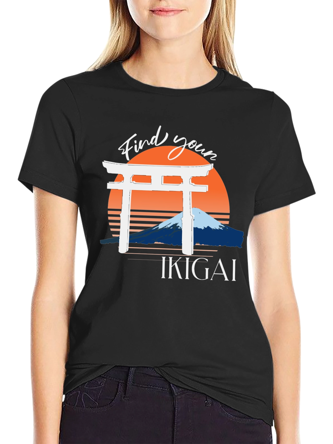 Find Your Ikigai T-Shirt - Japanese Mountain Sunset Graphic Tee