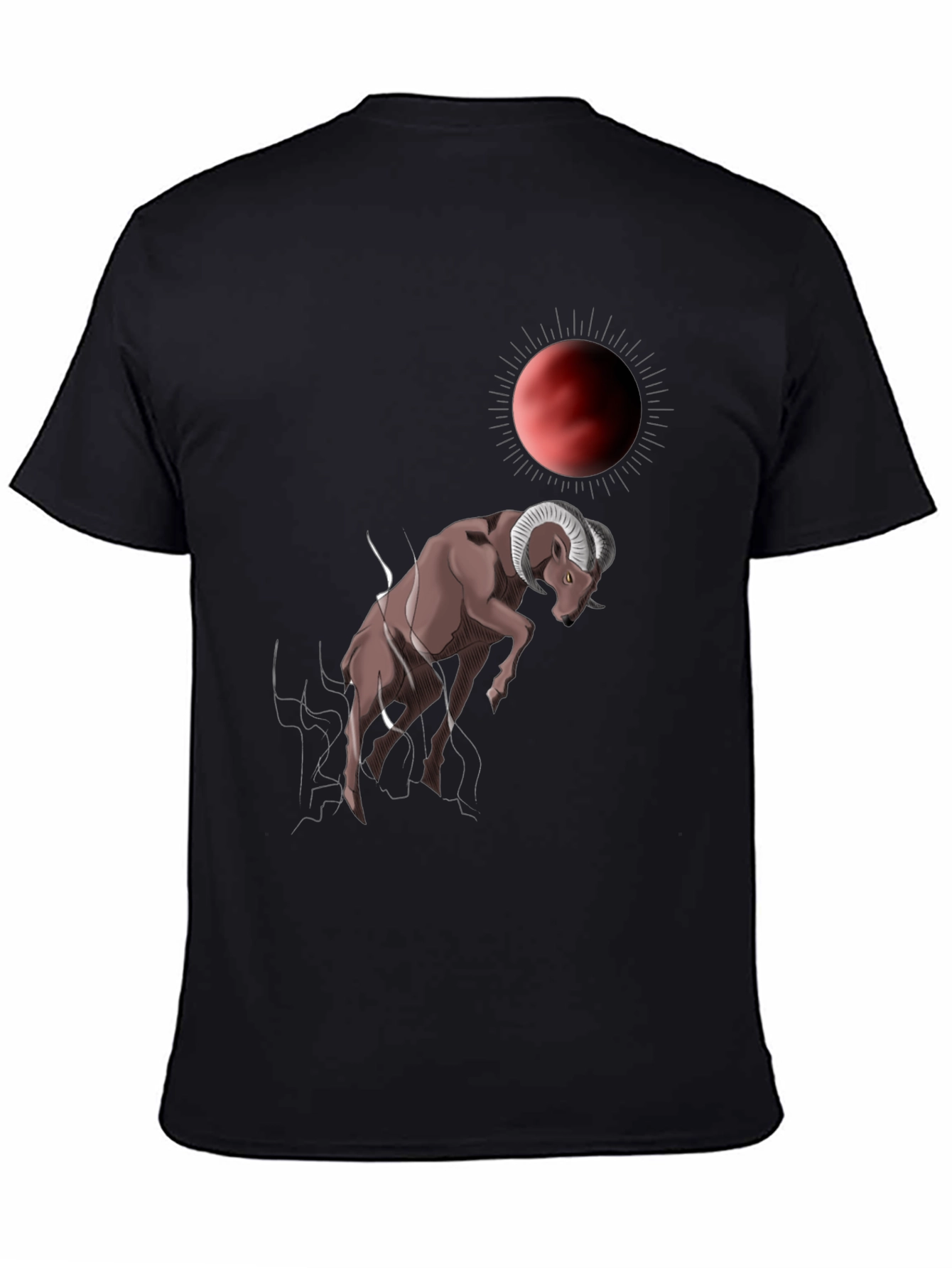 Ram Under Red Moon Graphic Tee - Trendy Mens T-Shirt