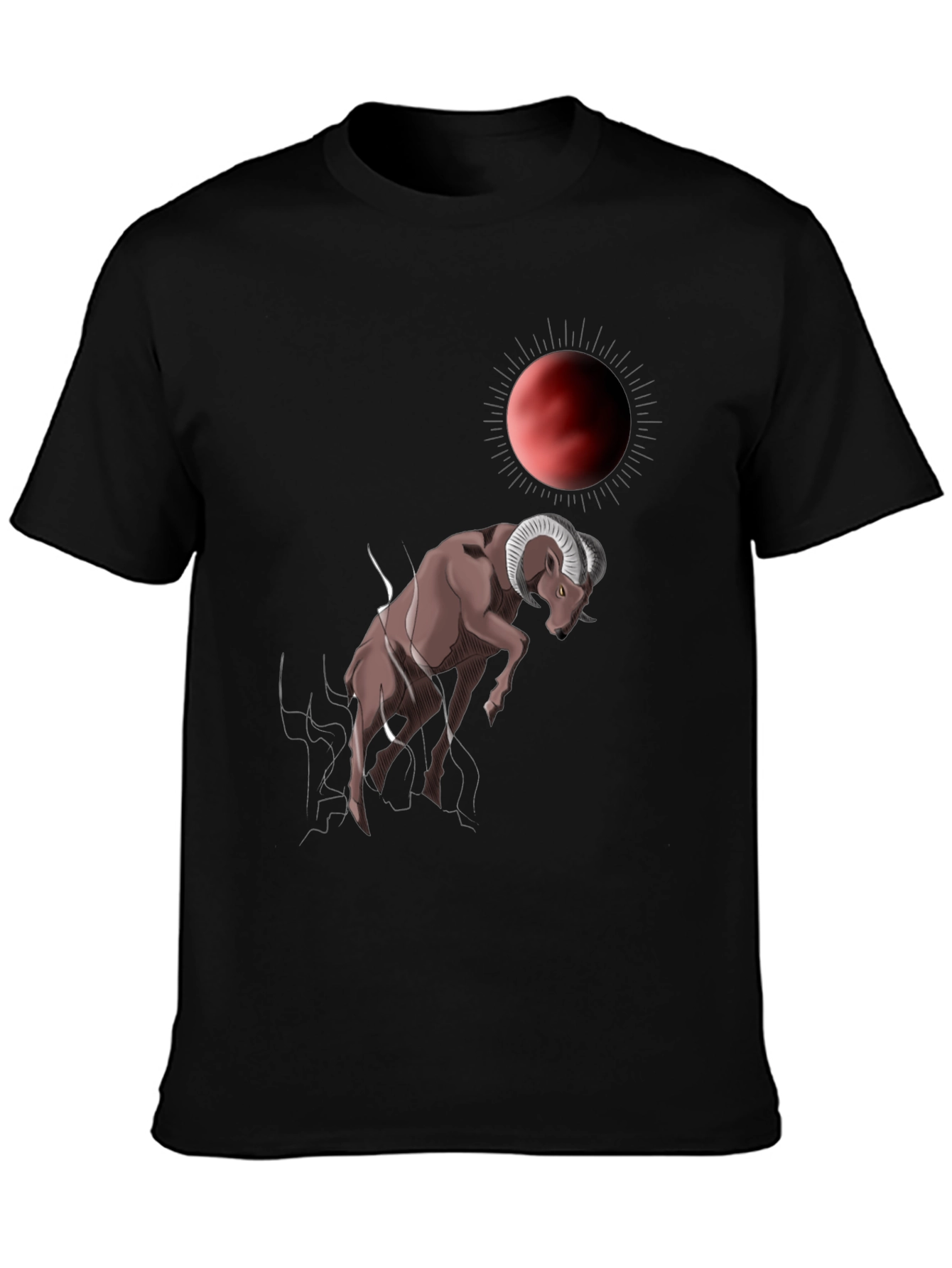 Ram Under Red Moon Graphic Tee - Trendy Mens T-Shirt
