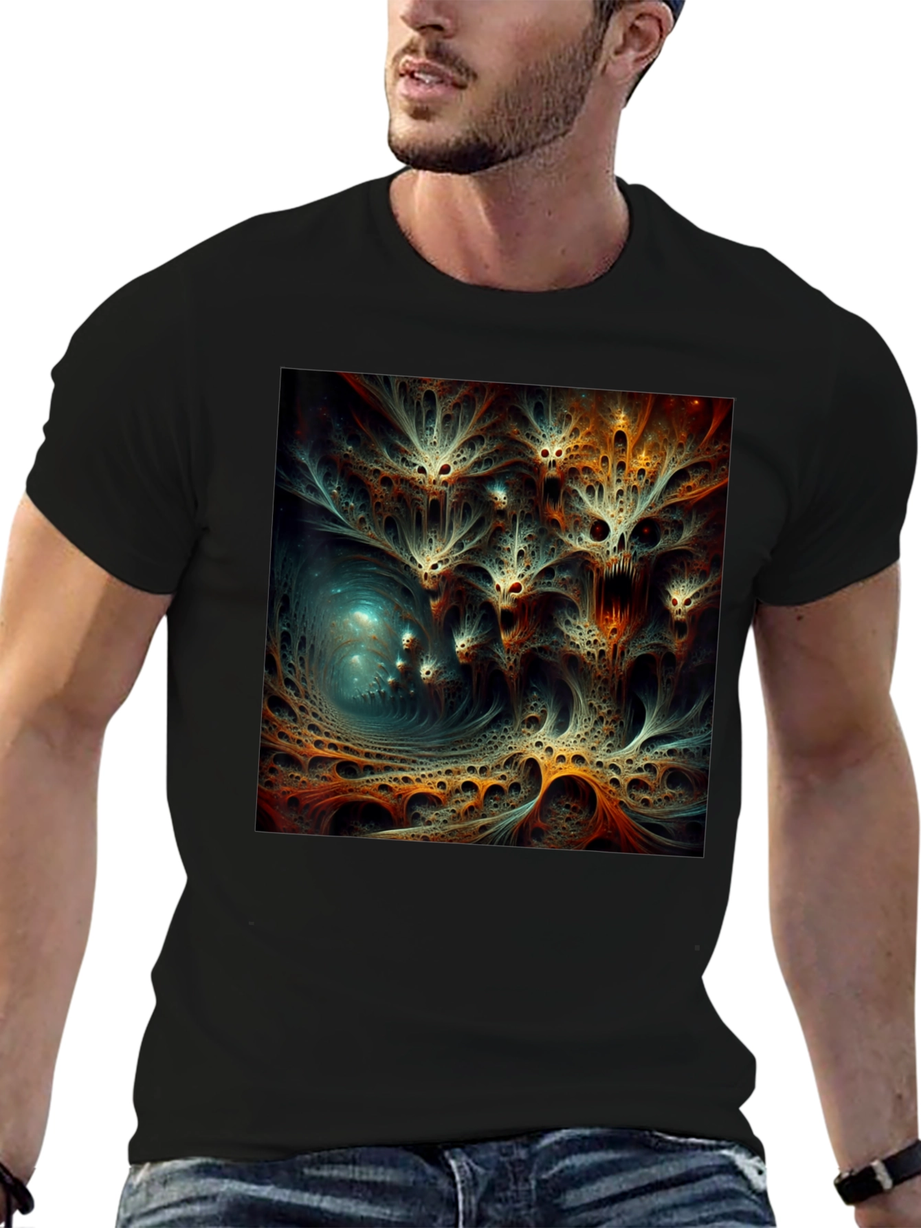 Abstract Fractal Design Black T-Shirt