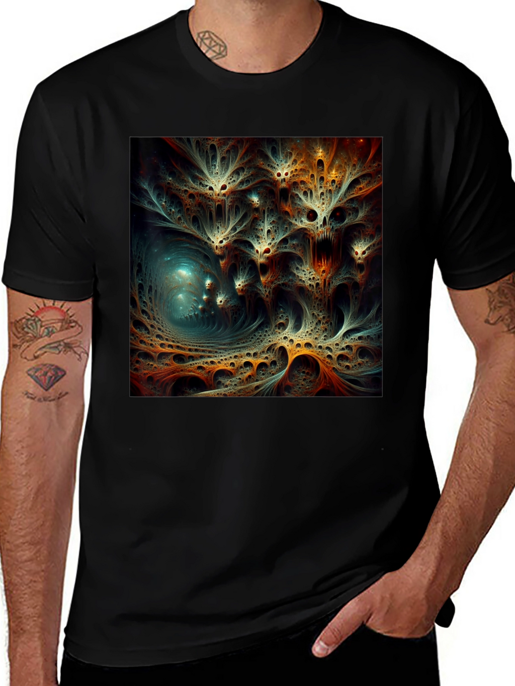 Abstract Fractal Design Black T-Shirt