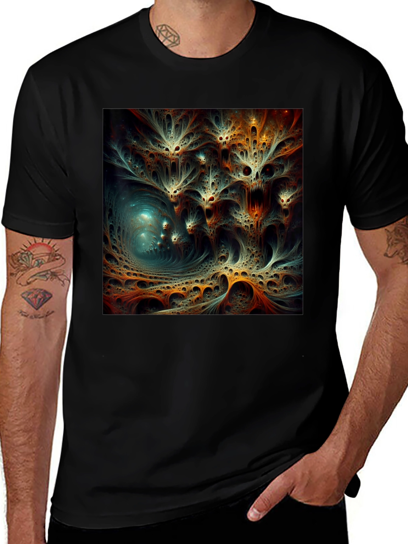 Abstract Fractal Design Black T-Shirt