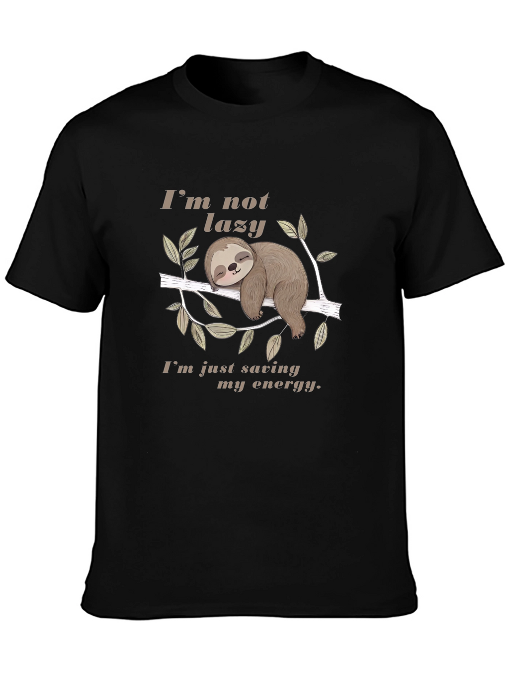 Lazy Sloth Energy Saving Black T-Shirt