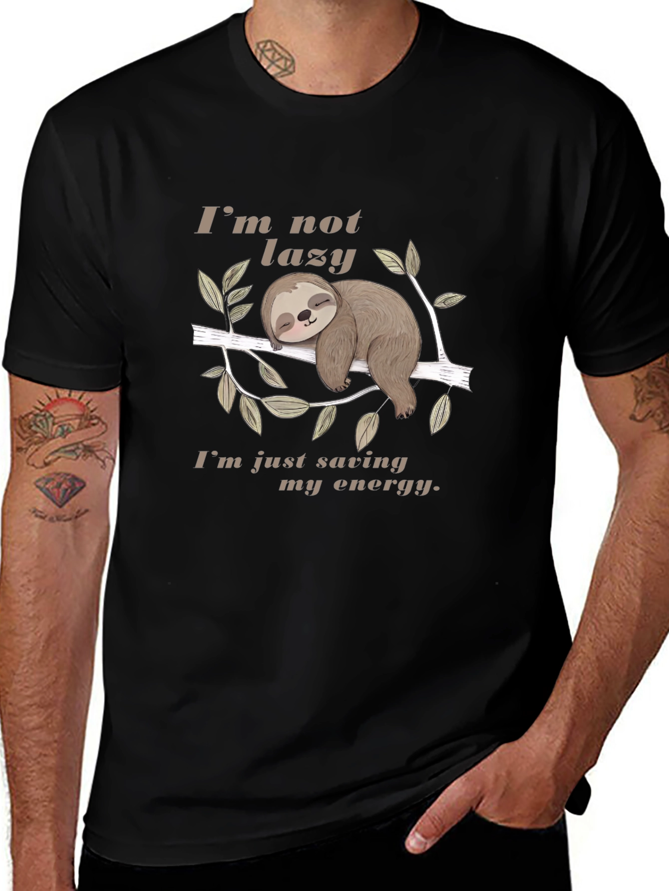 Lazy Sloth Energy Saving Black T-Shirt