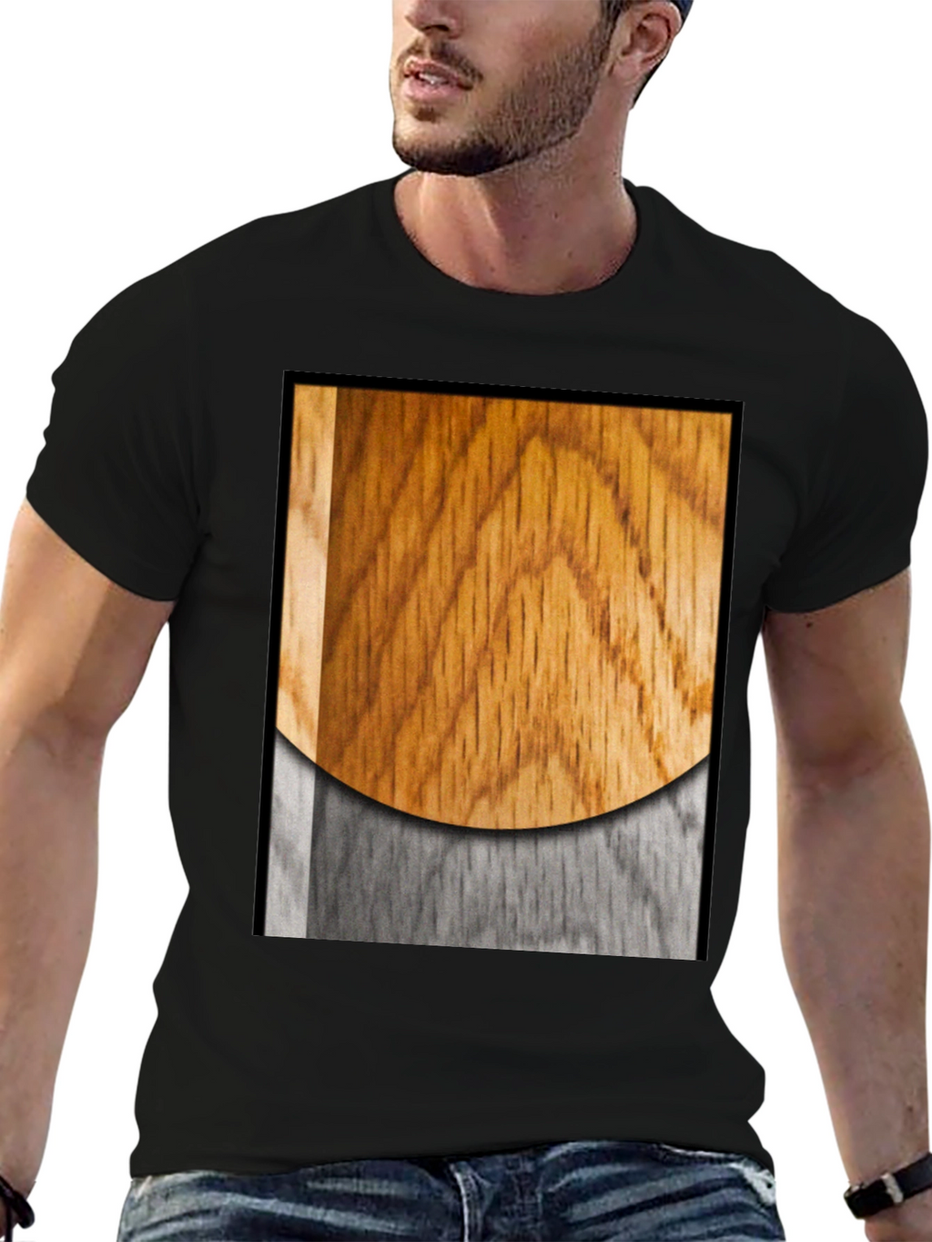 Wood Grain Graphic Black T-Shirt