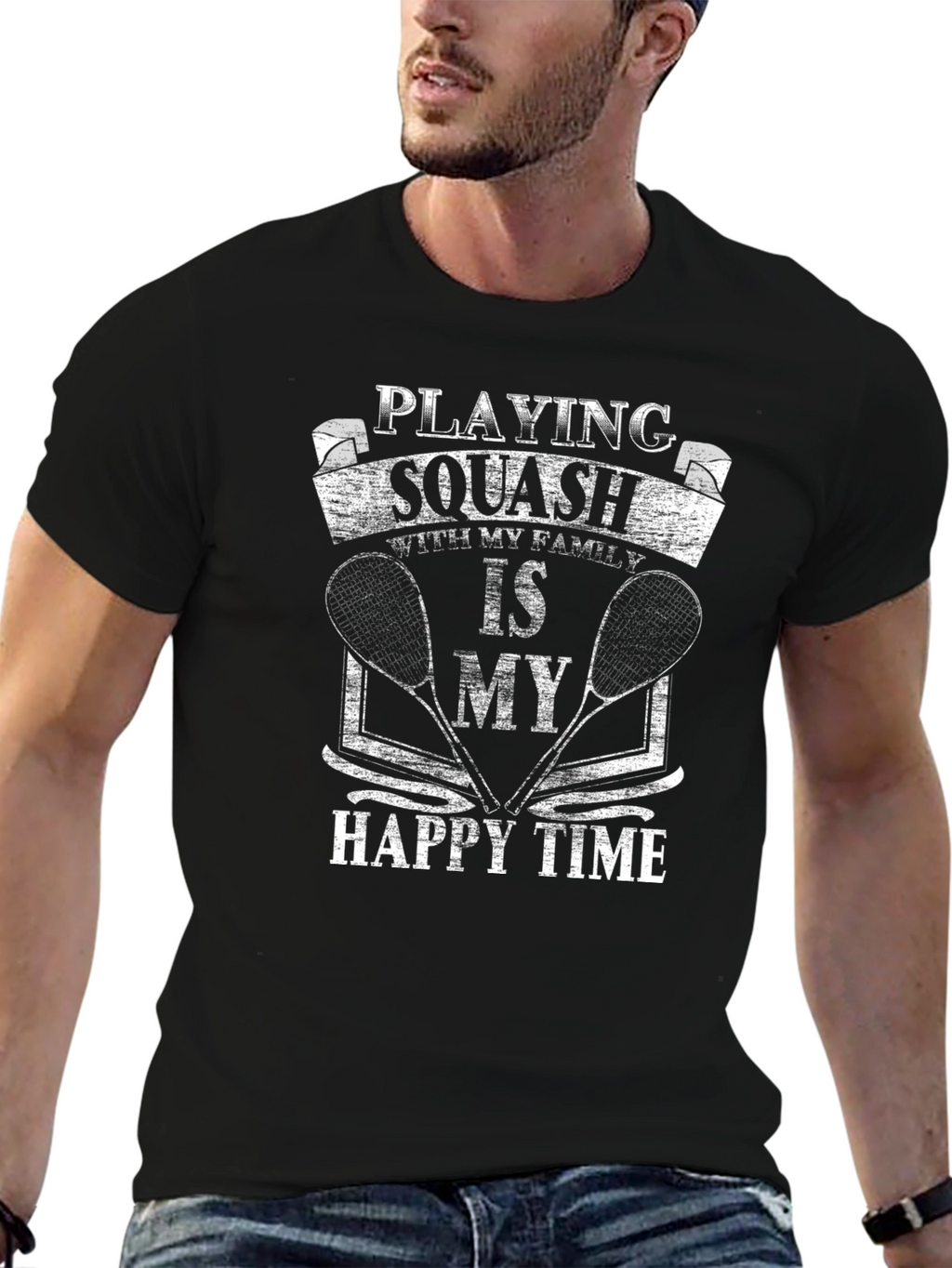 Squash Player Graphic T-Shirt: Happy Time Tee