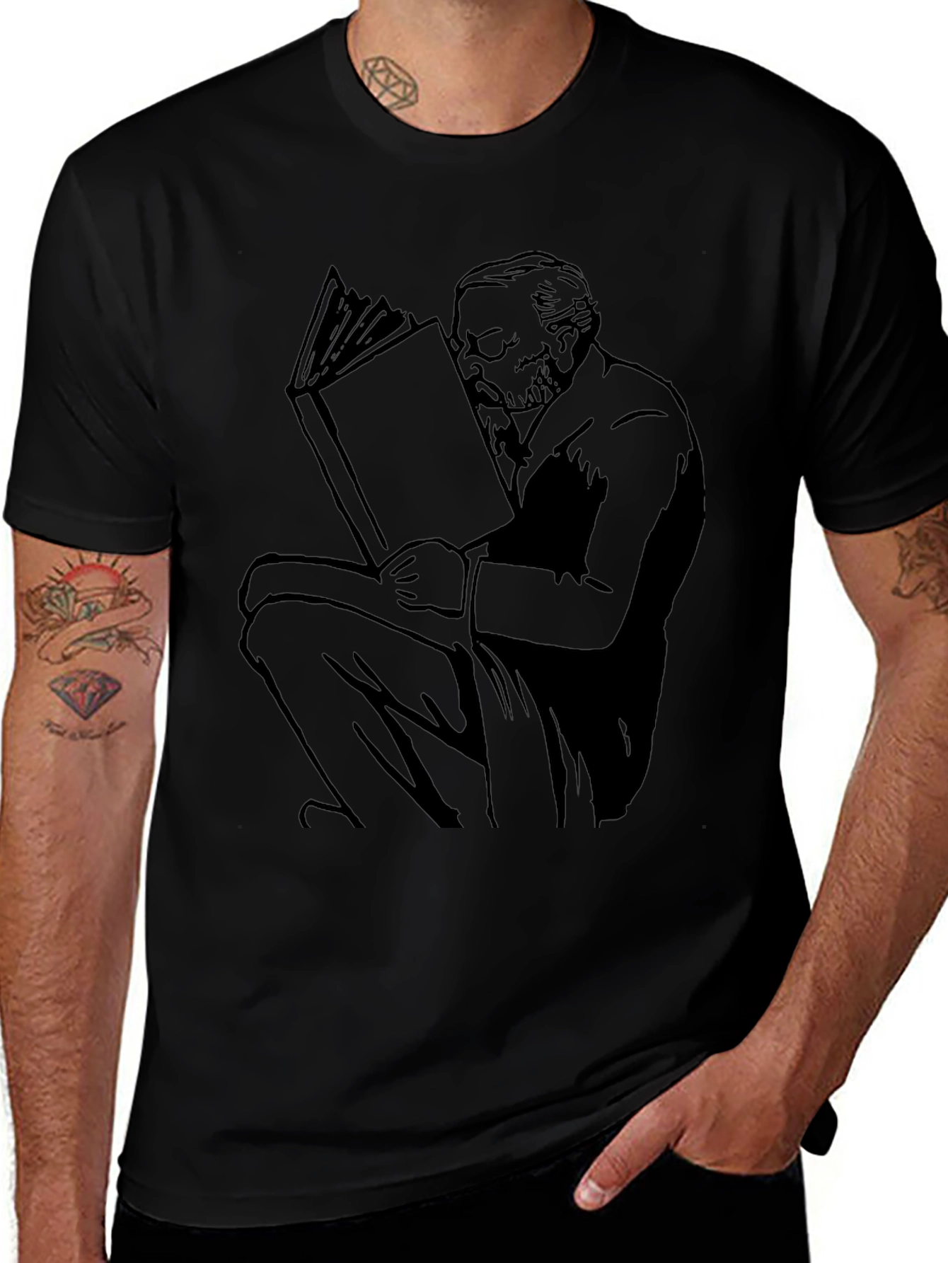 Reading Man Graphic Tee - Unisex Black T-Shirt