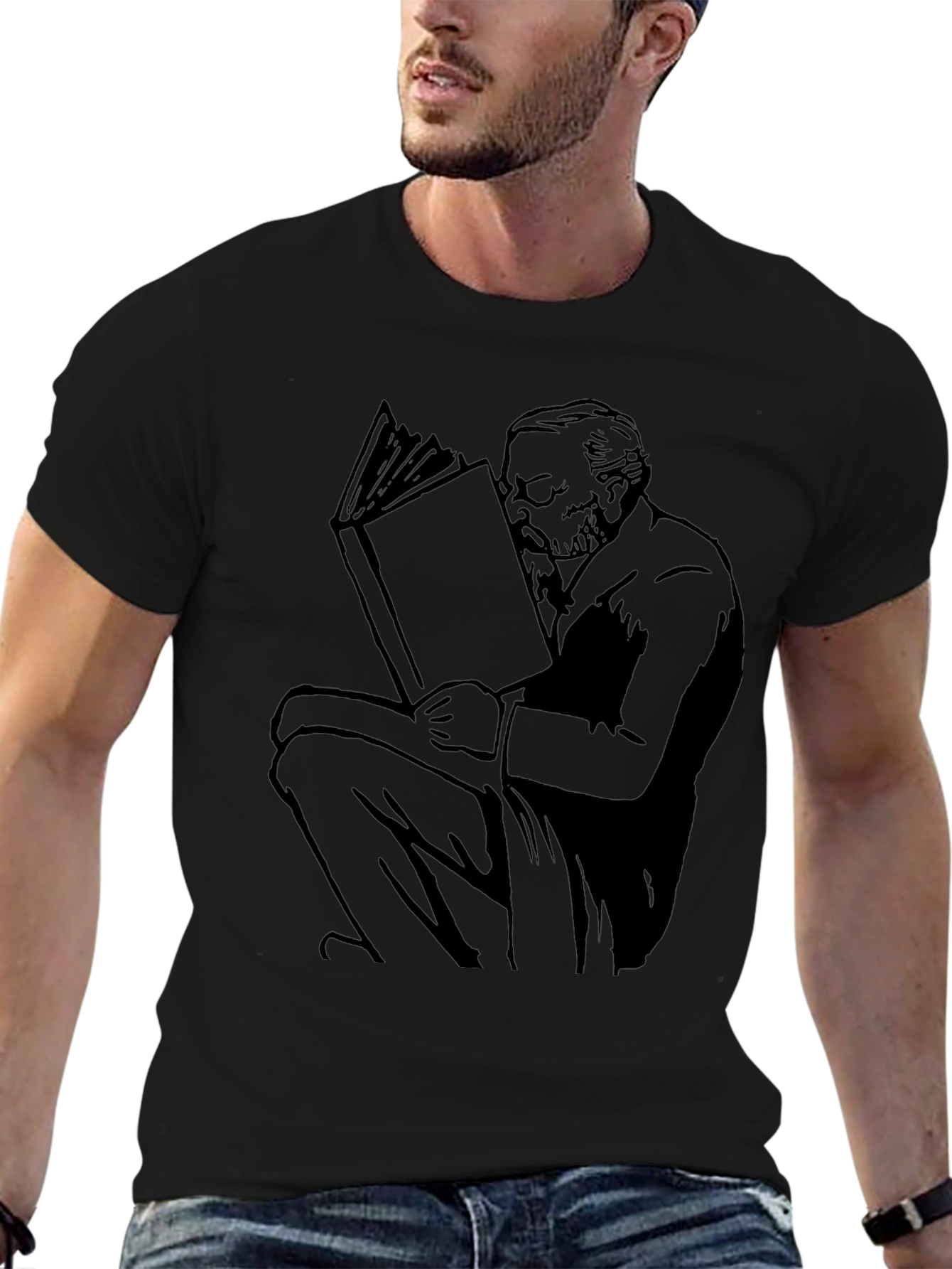Reading Man Graphic Tee - Unisex Black T-Shirt