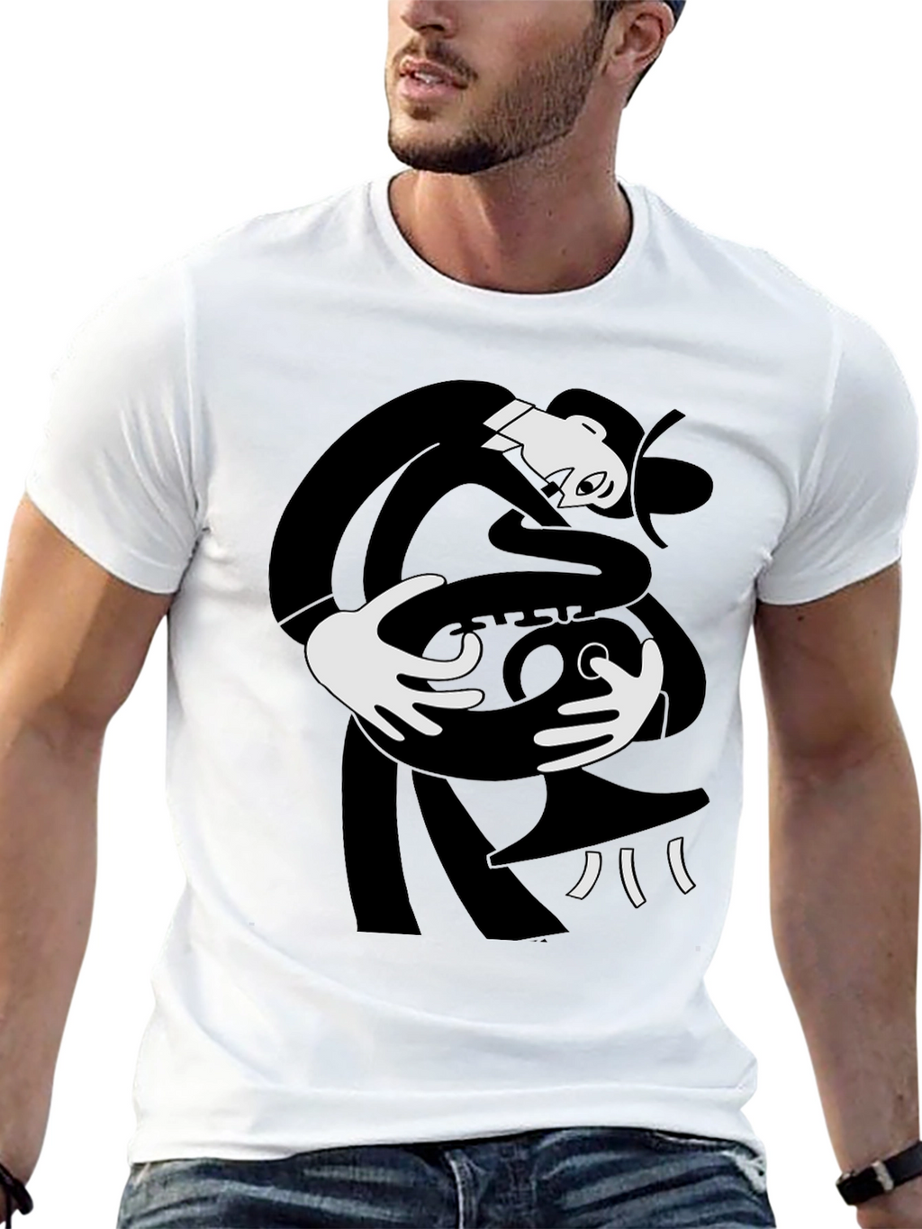 Abstract Saxophone Player Black T-Shirt