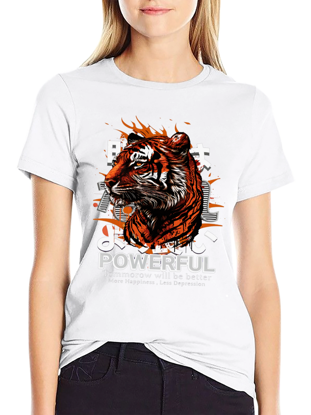 Powerful Tiger Graphic Print Black T-Shirt