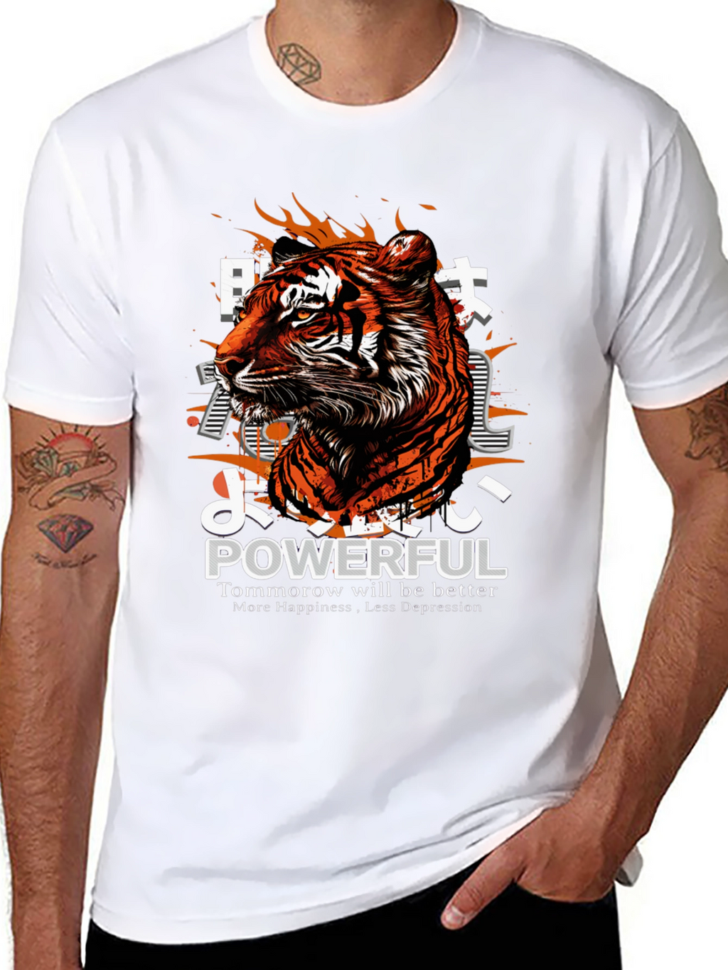 Powerful Tiger Graphic Print Black T-Shirt