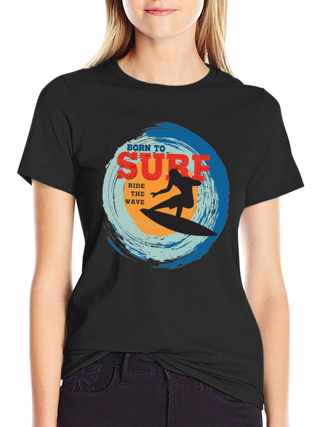Born To Surf Black Graphic Tee