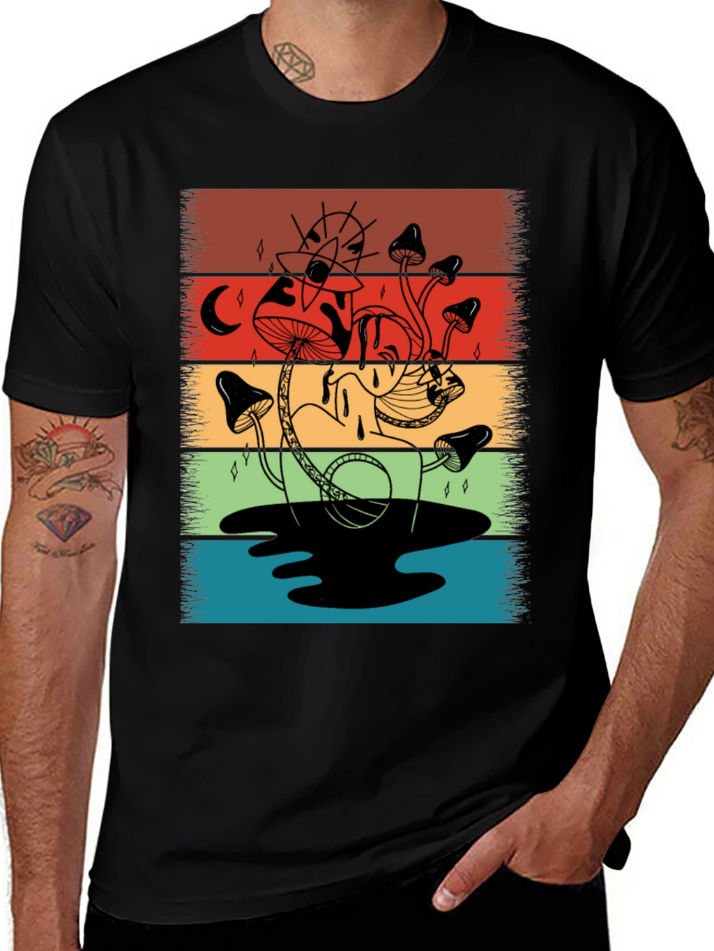 Retro Mushroom Graphic T-Shirt - Psychedelic Style