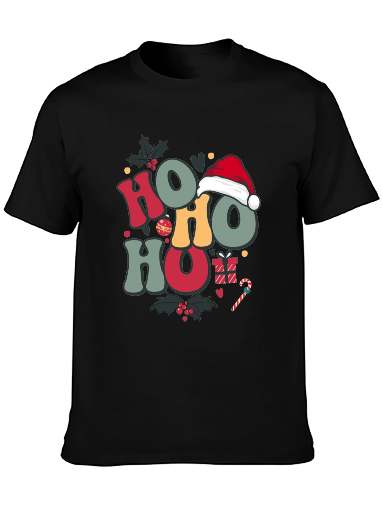 Festive Holiday Graphic Tee - Ho Ho Ho Santa T-Shirt