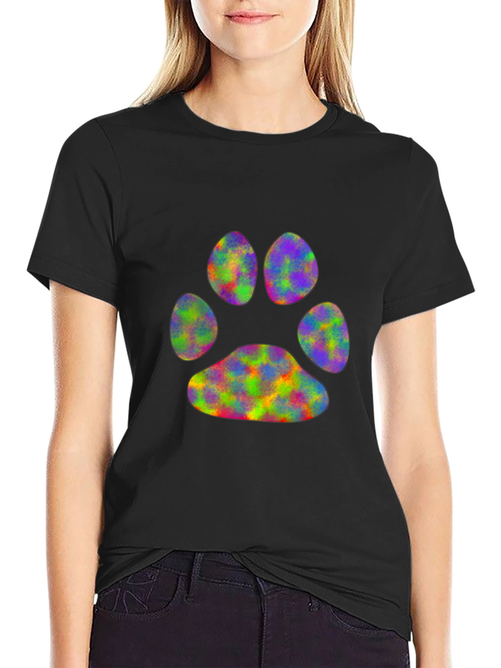 Rainbow Paw Print Black T-Shirt