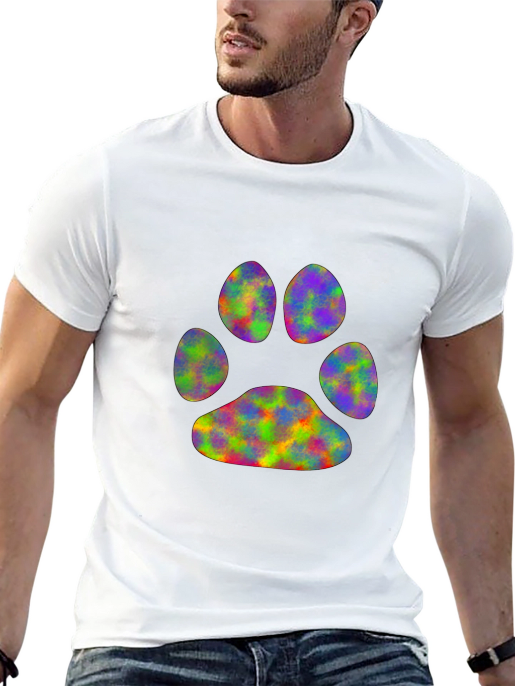 Rainbow Paw Print Black T-Shirt