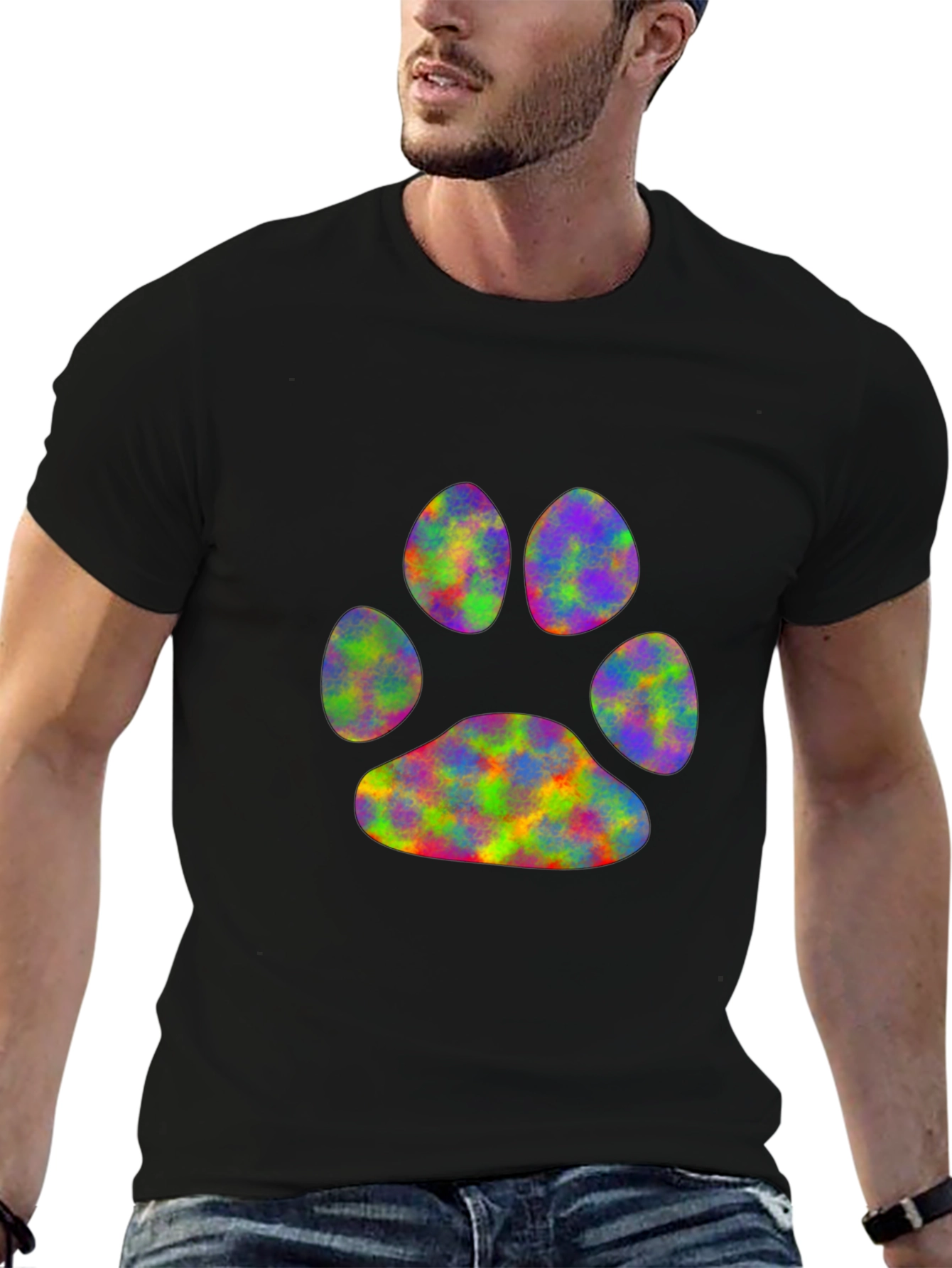 Rainbow Paw Print Black T-Shirt