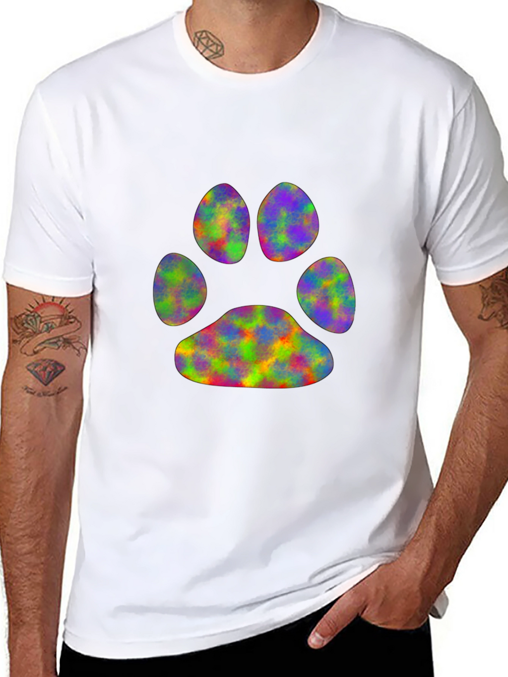 Rainbow Paw Print Black T-Shirt