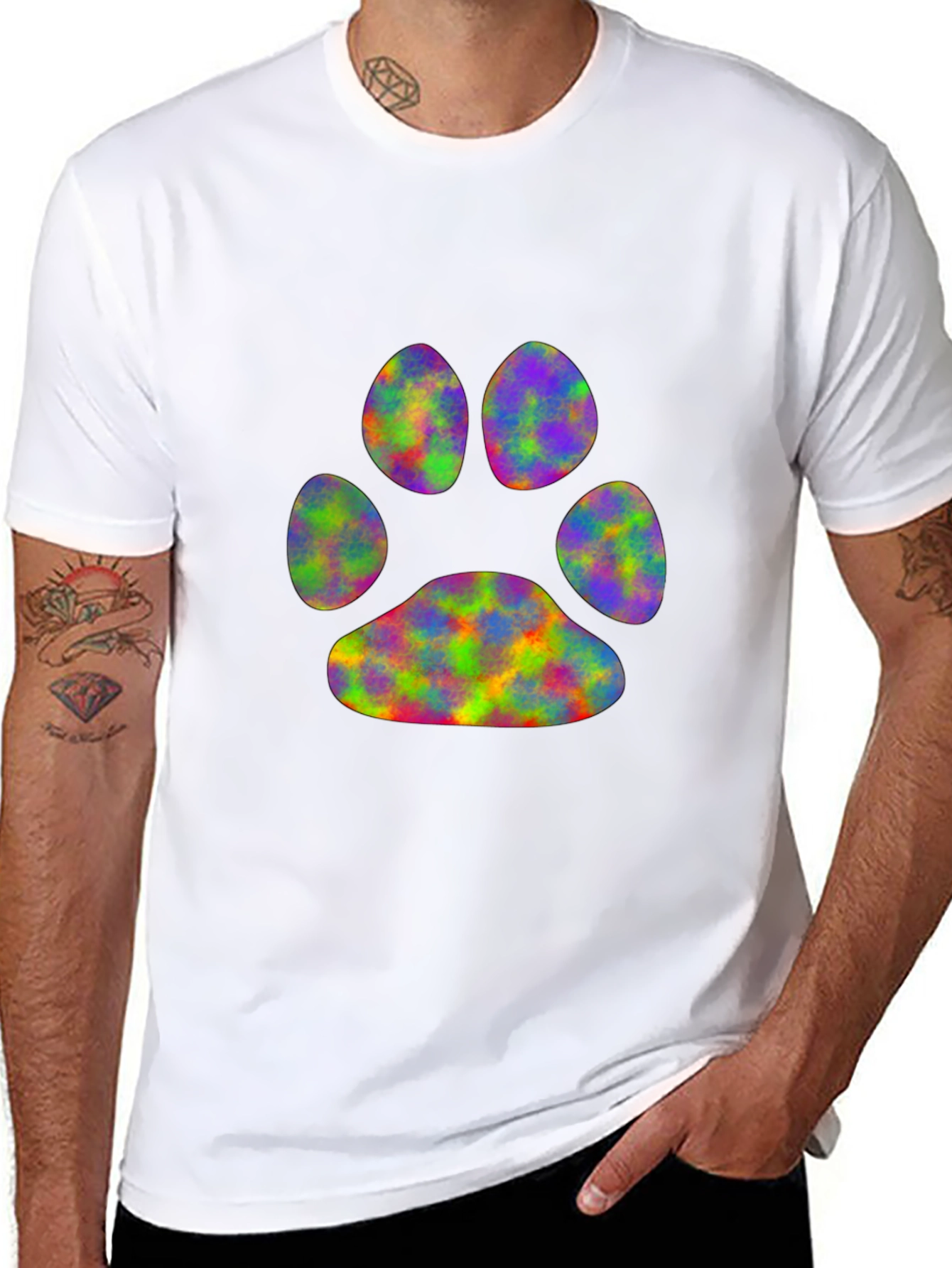Rainbow Paw Print Black T-Shirt