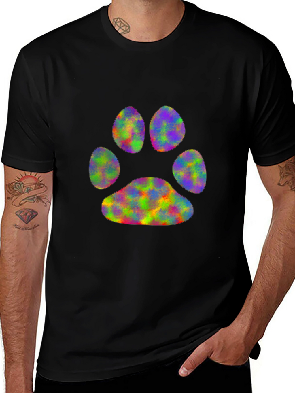 Rainbow Paw Print Black T-Shirt
