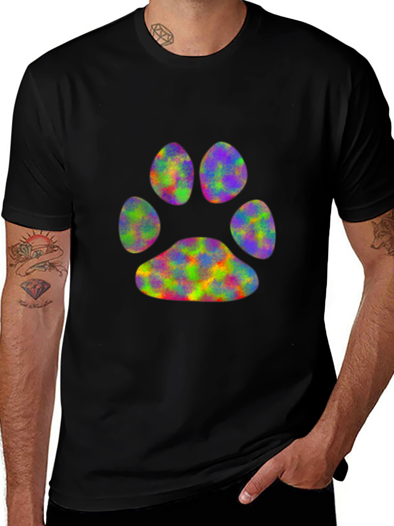 Rainbow Paw Print Black T-Shirt