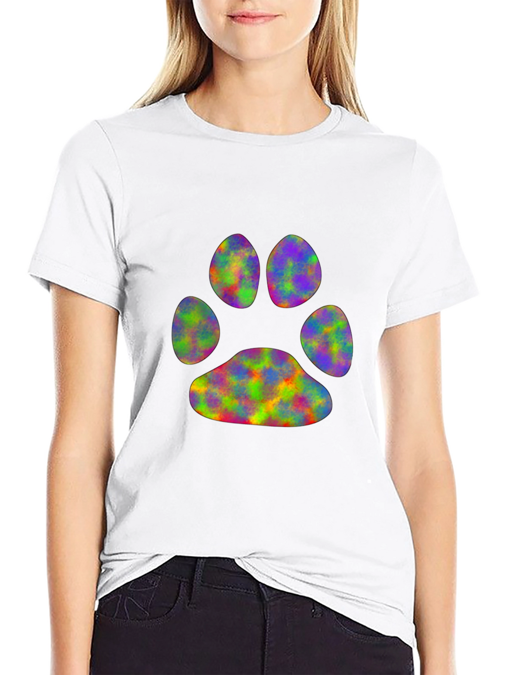 Rainbow Paw Print Black T-Shirt