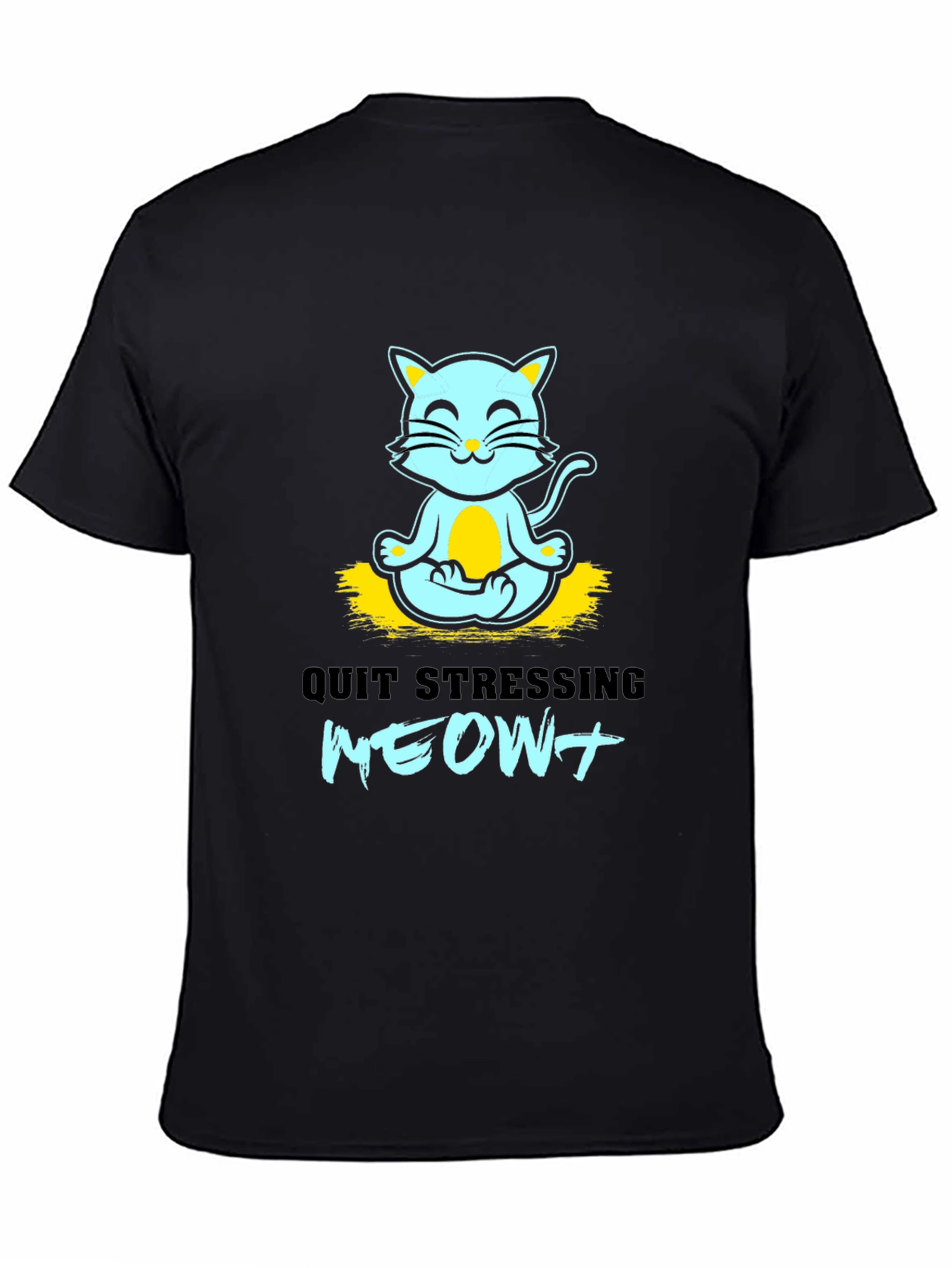 Meditating Cat Graphic Tee - Quit Stressing Meow!