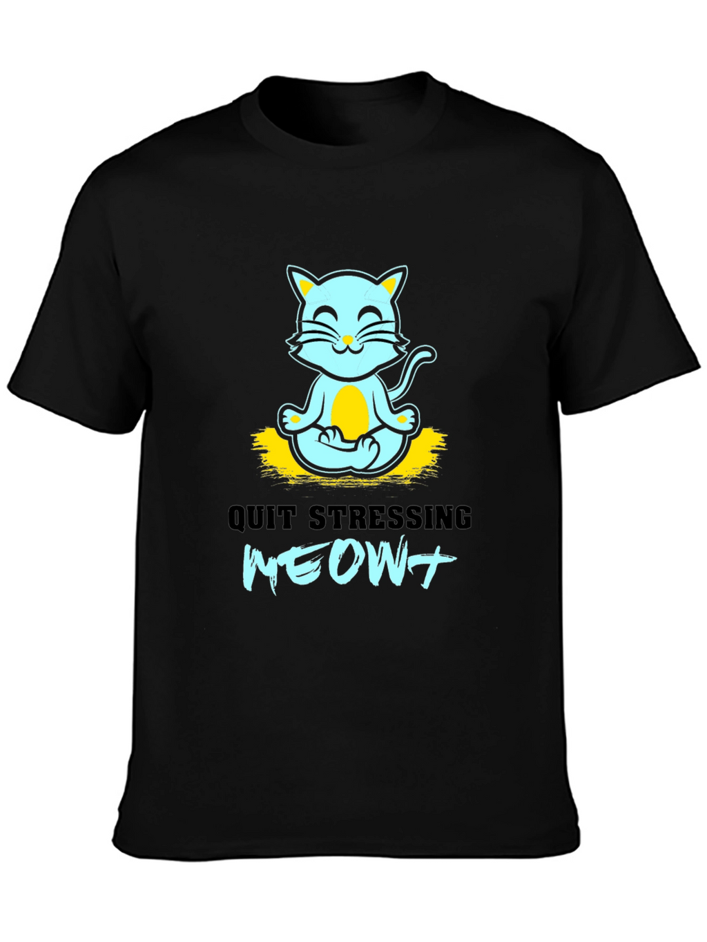 Meditating Cat Graphic Tee - Quit Stressing Meow!