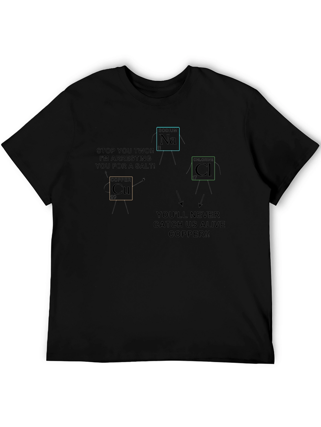 Funny Chemistry T-Shirt: Copper Arresting Sodium & Chlorine!