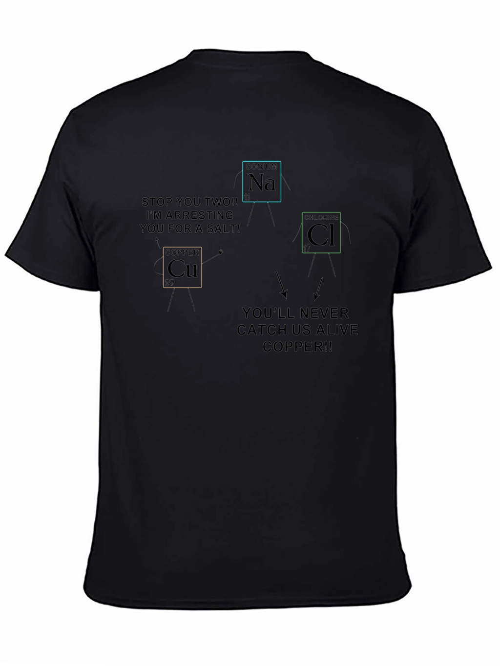 Funny Chemistry T-Shirt: Copper Arresting Sodium & Chlorine!