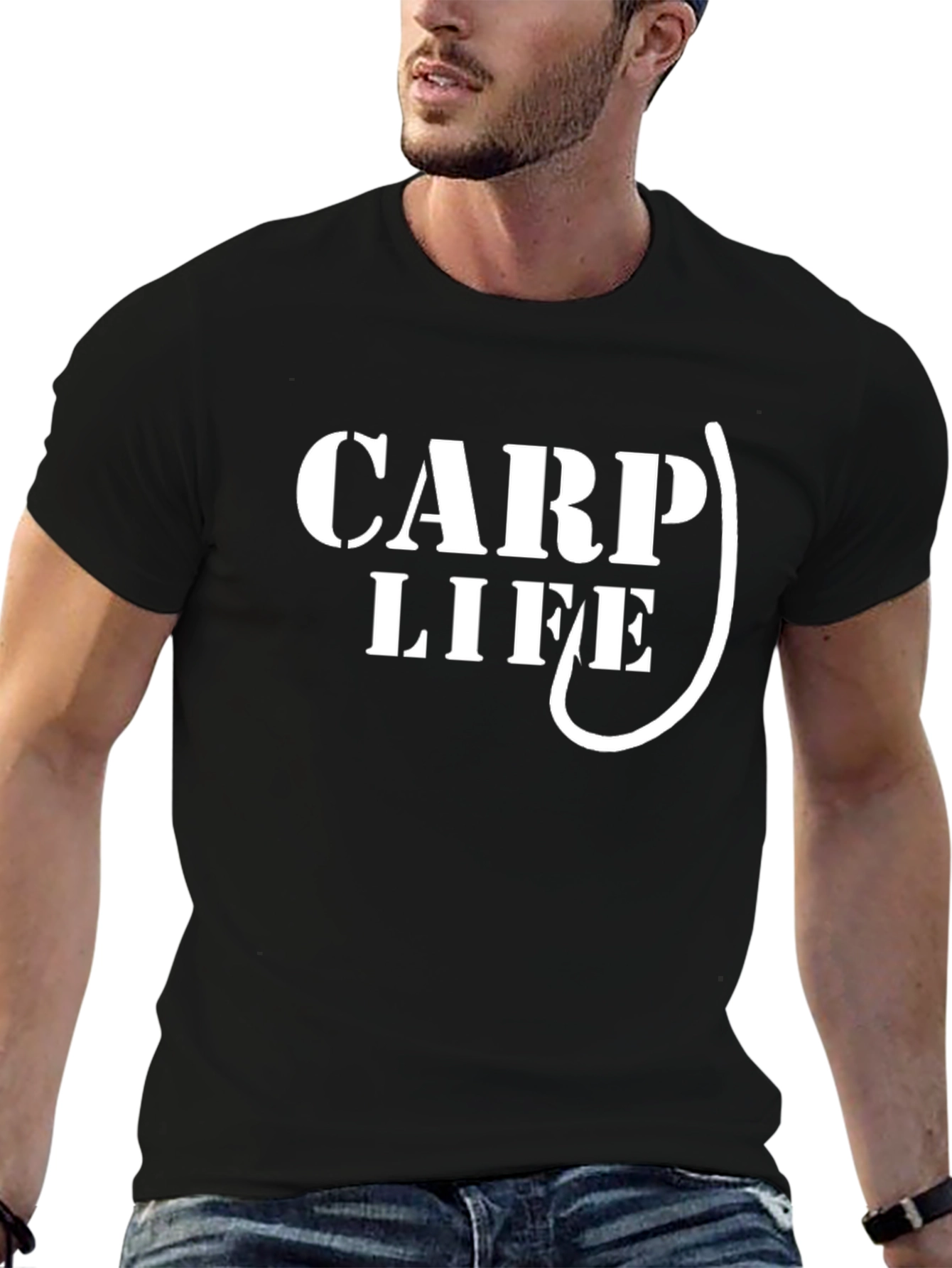 Carp Life Fishing Hook Graphic Tee - Black Cotton Blend T-Shirt