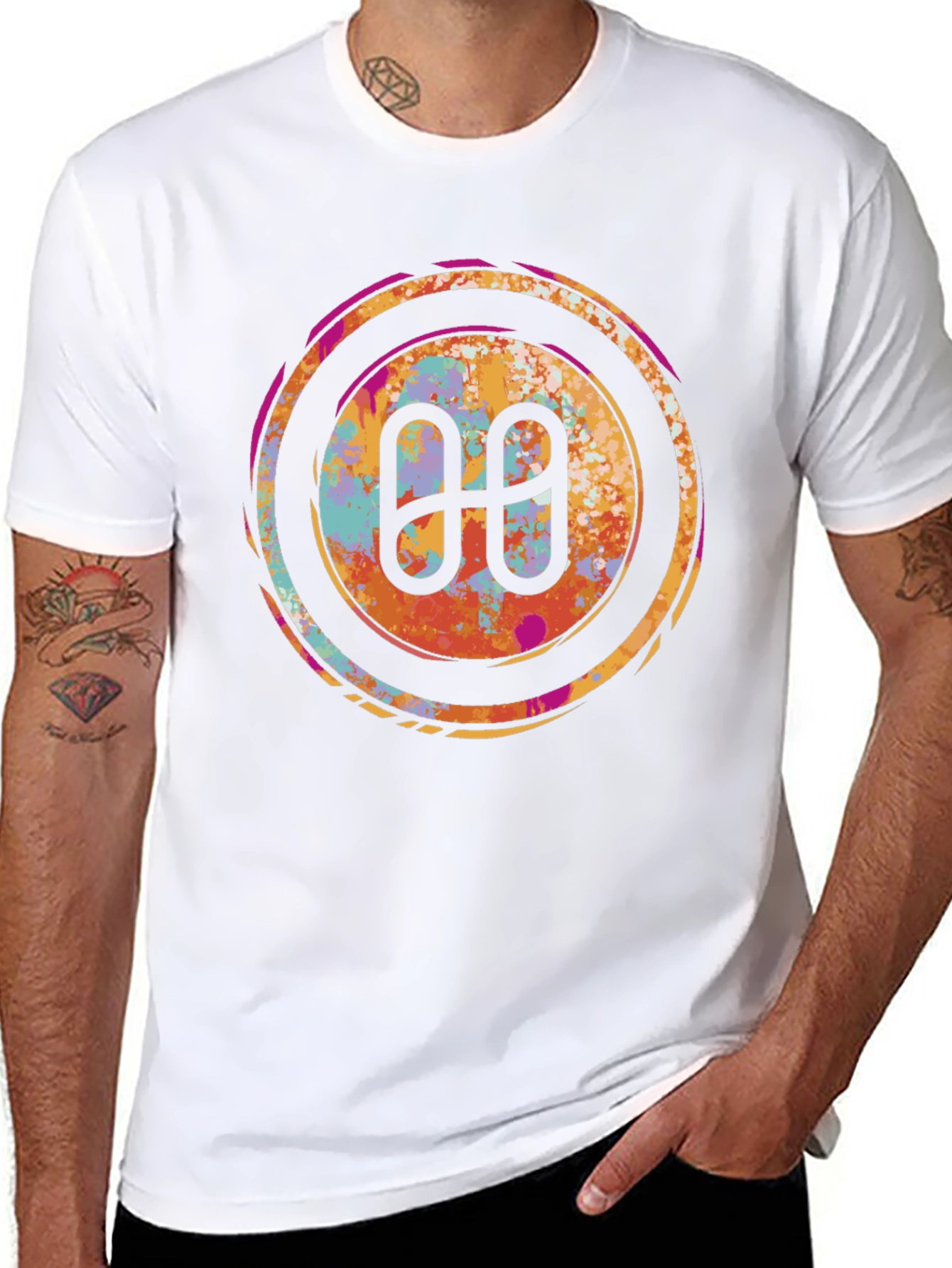 Abstract Circle Logo Graphic Tee - Black
