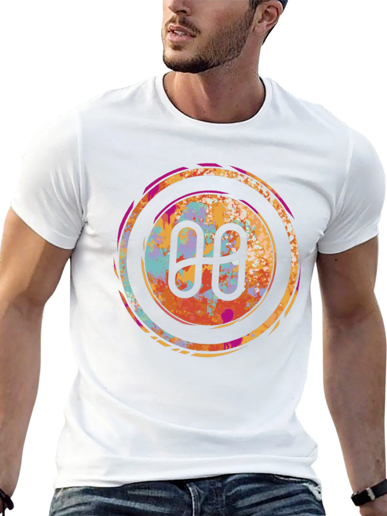 Abstract Circle Logo Graphic Tee - Black