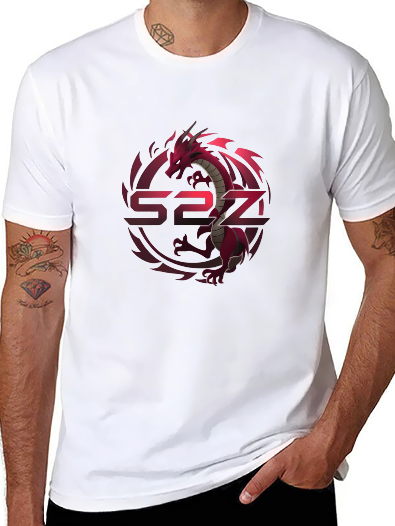 Red Dragon Graphic Print Black T-Shirt