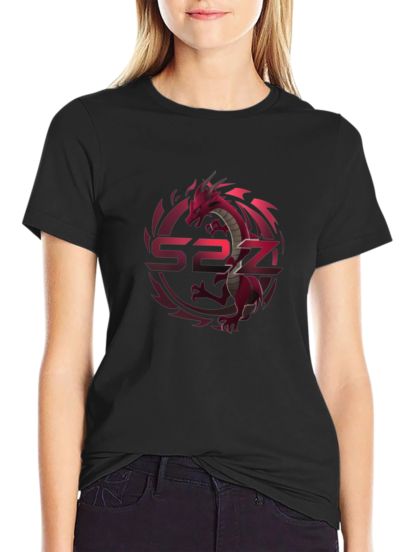 Red Dragon Graphic Print Black T-Shirt