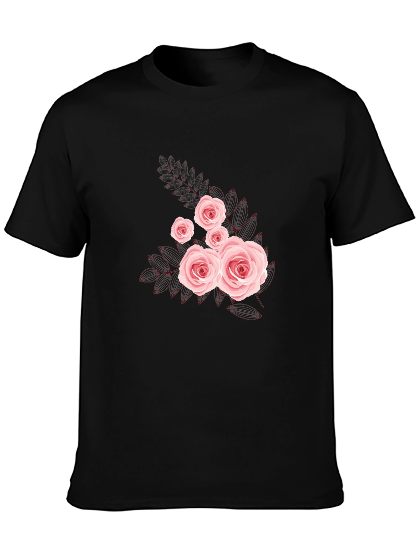 Floral Rose Graphic Tee - Black Cotton Casual Shirt