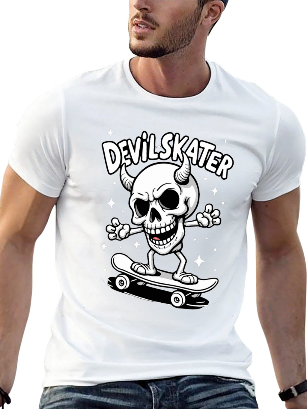 Devil Skater Graphic Tee - Black Cotton T-Shirt