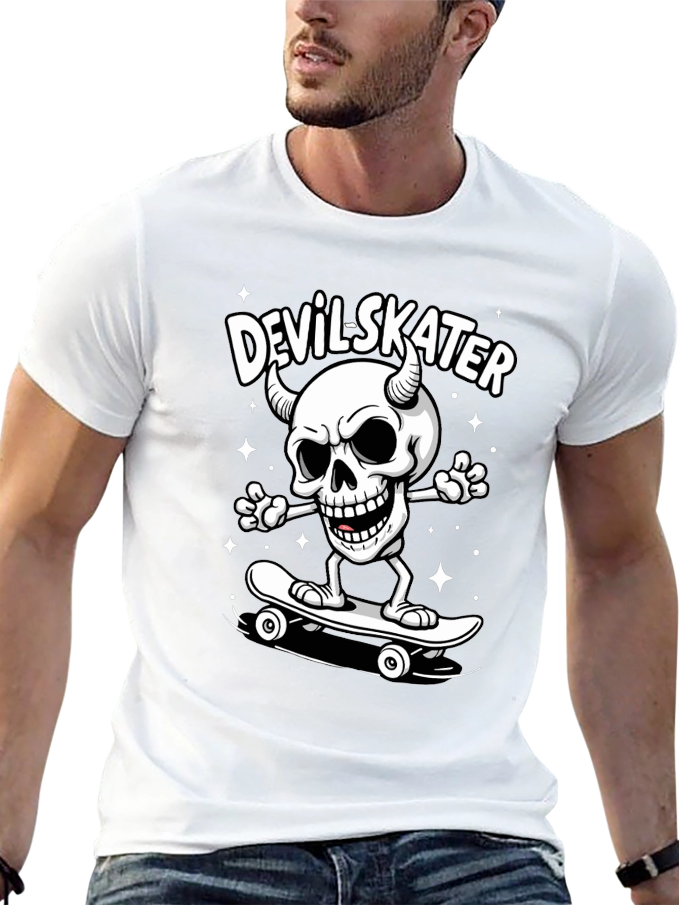 Devil Skater Graphic Tee - Black Cotton T-Shirt