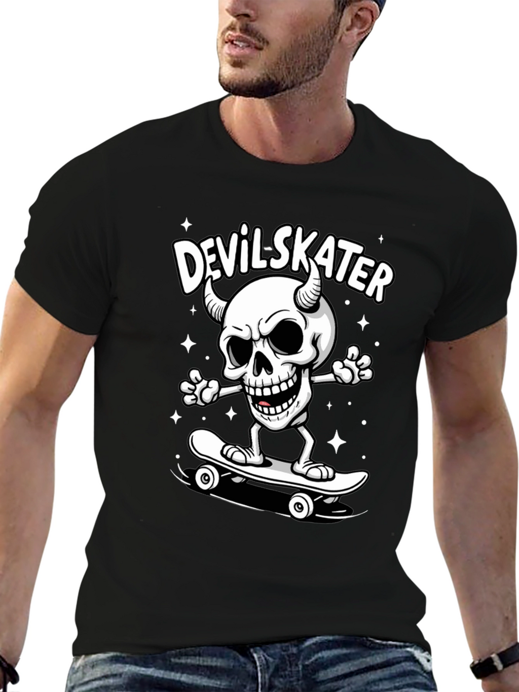 Devil Skater Graphic Tee - Black Cotton T-Shirt