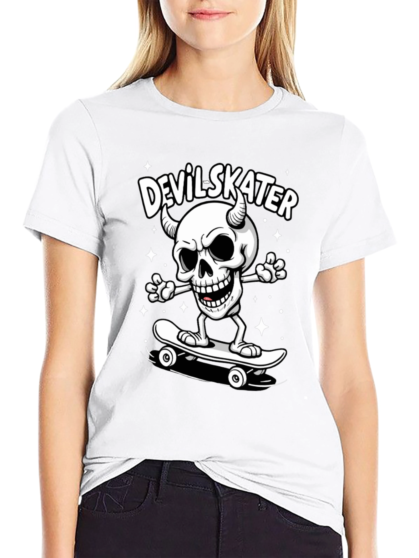 Devil Skater Graphic Tee - Black Cotton T-Shirt