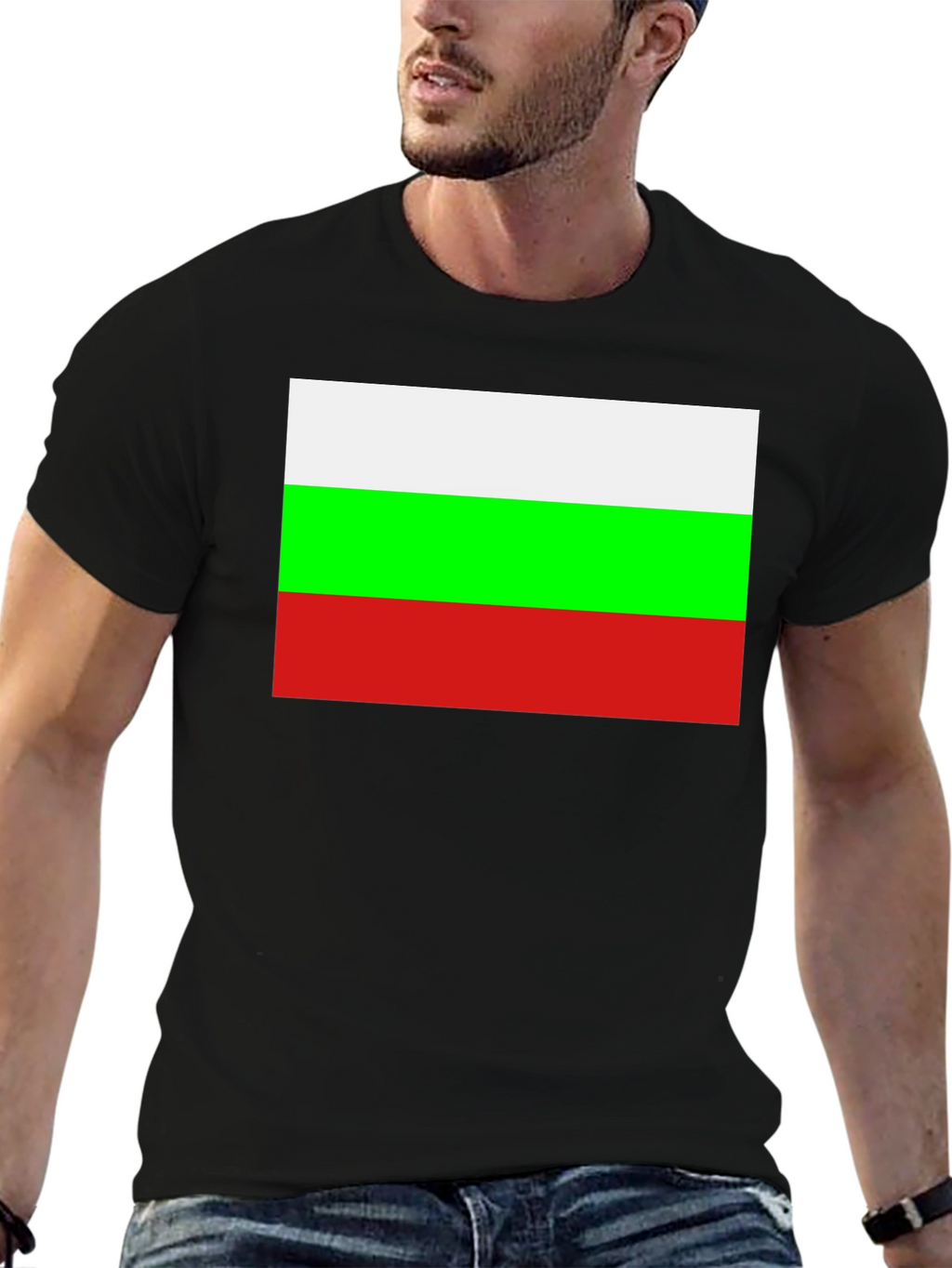 Bulgaria Flag Graphic Tee - Black Cotton T-Shirt