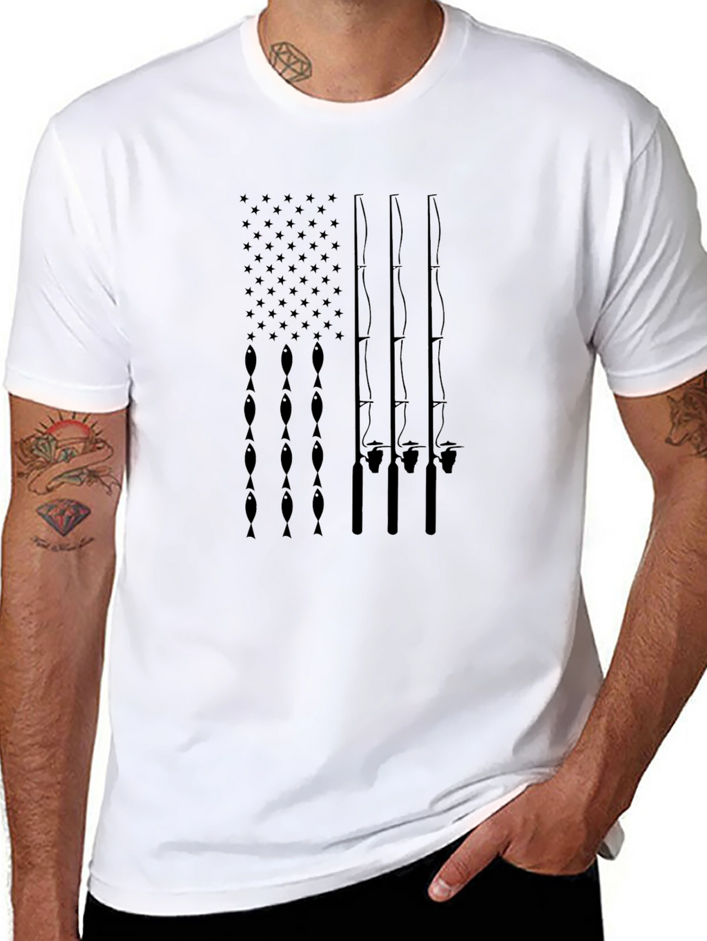 Fishing Rod American Flag Graphic T-Shirt