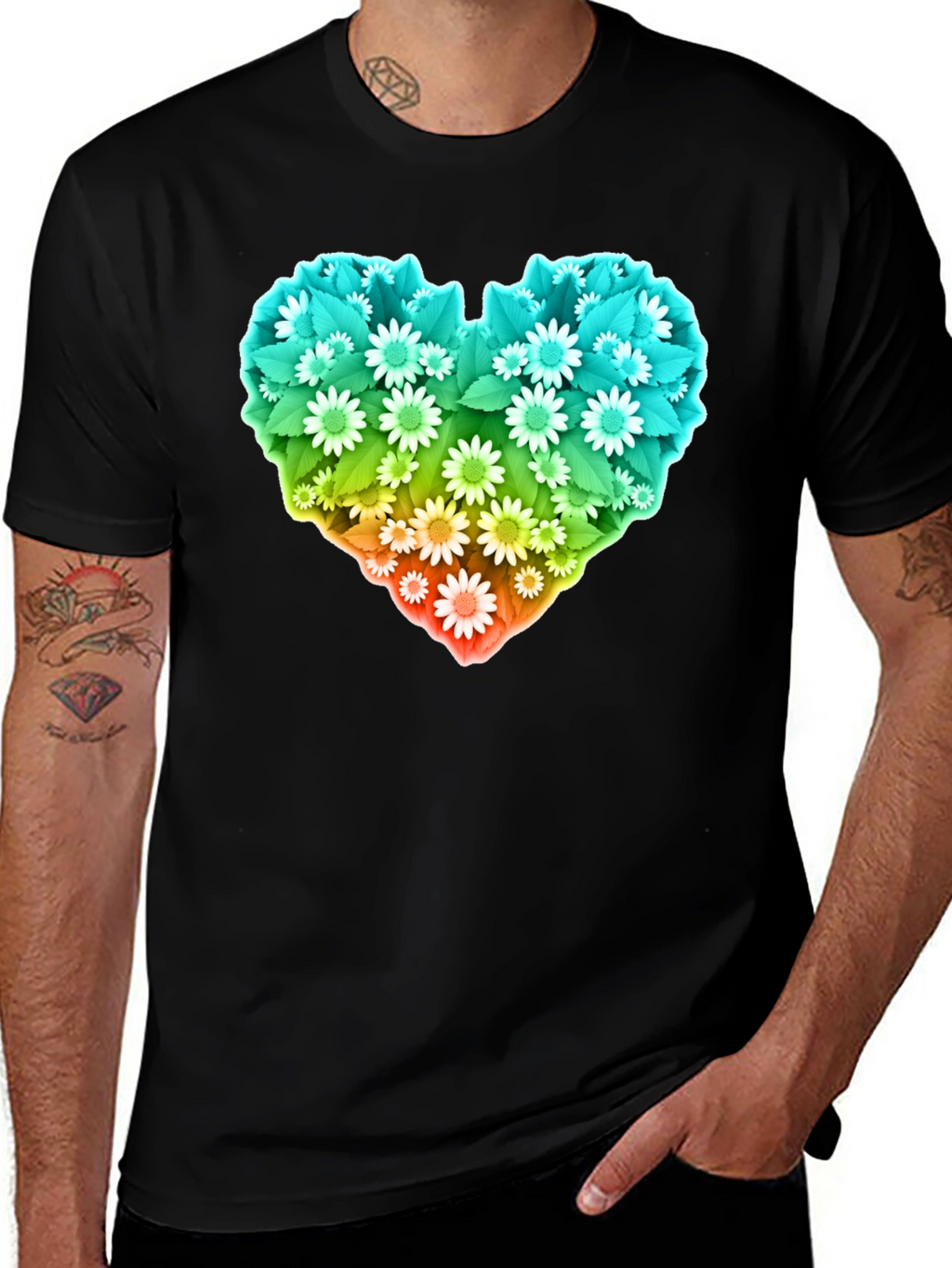 Floral Heart Graphic T-Shirt - Black
