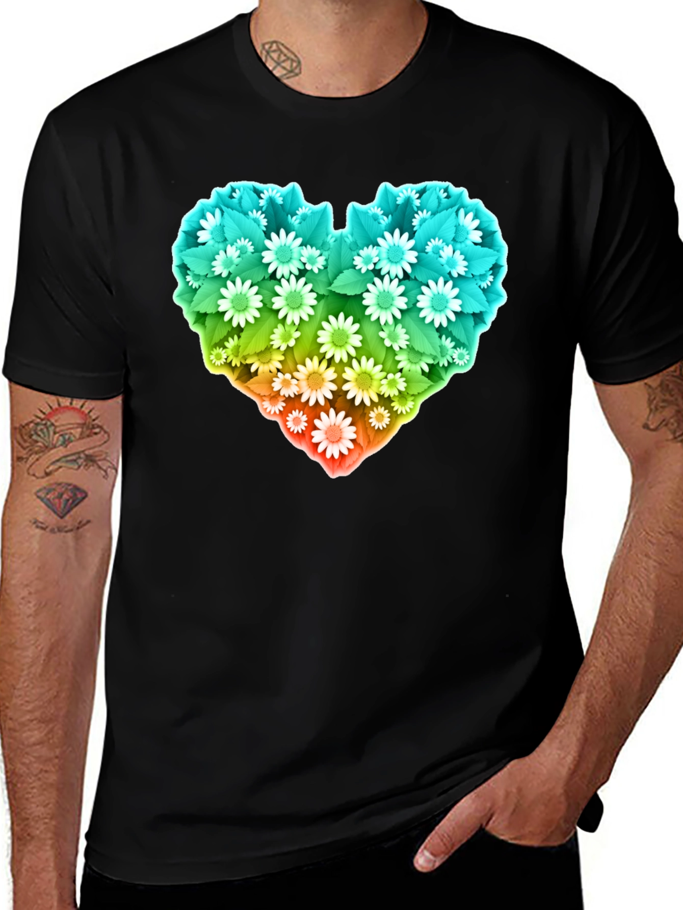 Floral Heart Graphic T-Shirt - Black