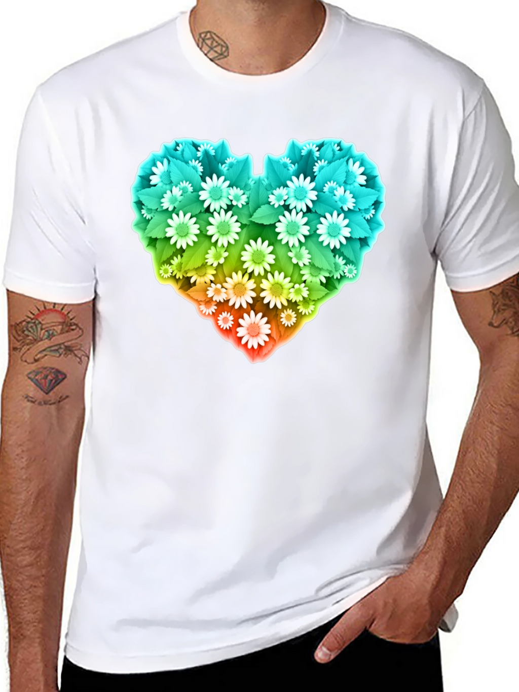 Floral Heart Graphic T-Shirt - Black