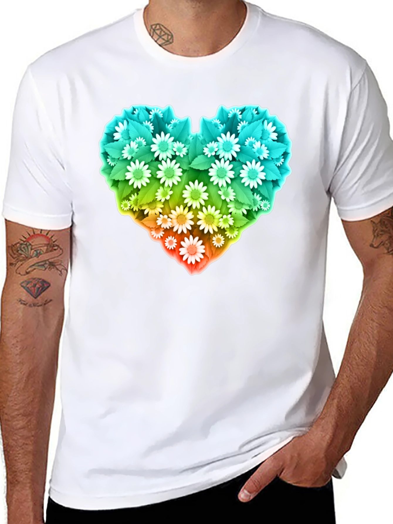 Floral Heart Graphic T-Shirt - Black