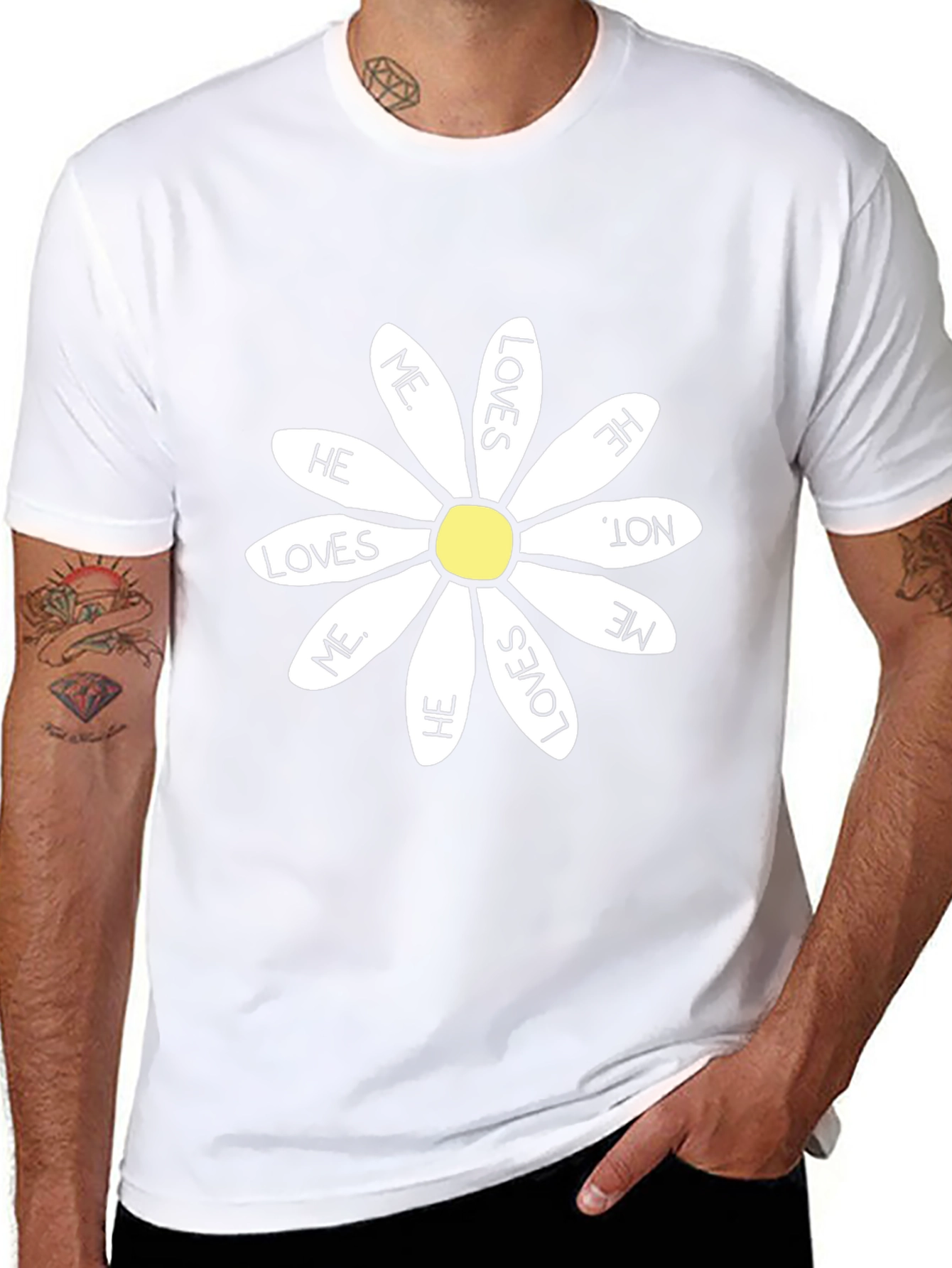He Loves Me Daisy T-Shirt - Black Cotton Tee