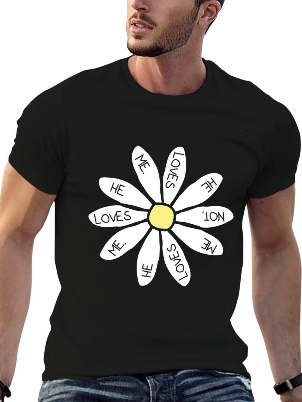 He Loves Me Daisy T-Shirt - Black Cotton Tee