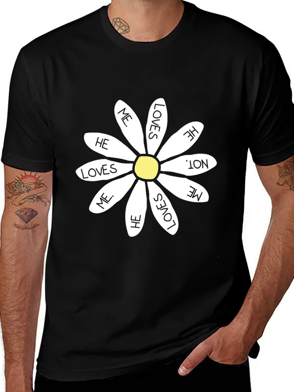 He Loves Me Daisy T-Shirt - Black Cotton Tee